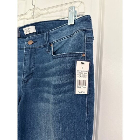 CROWN AND IVY sz 6 NEW Knot Hem Skinny Denim Jeans Sapphire Wash Signature - Picture 3 of 7
